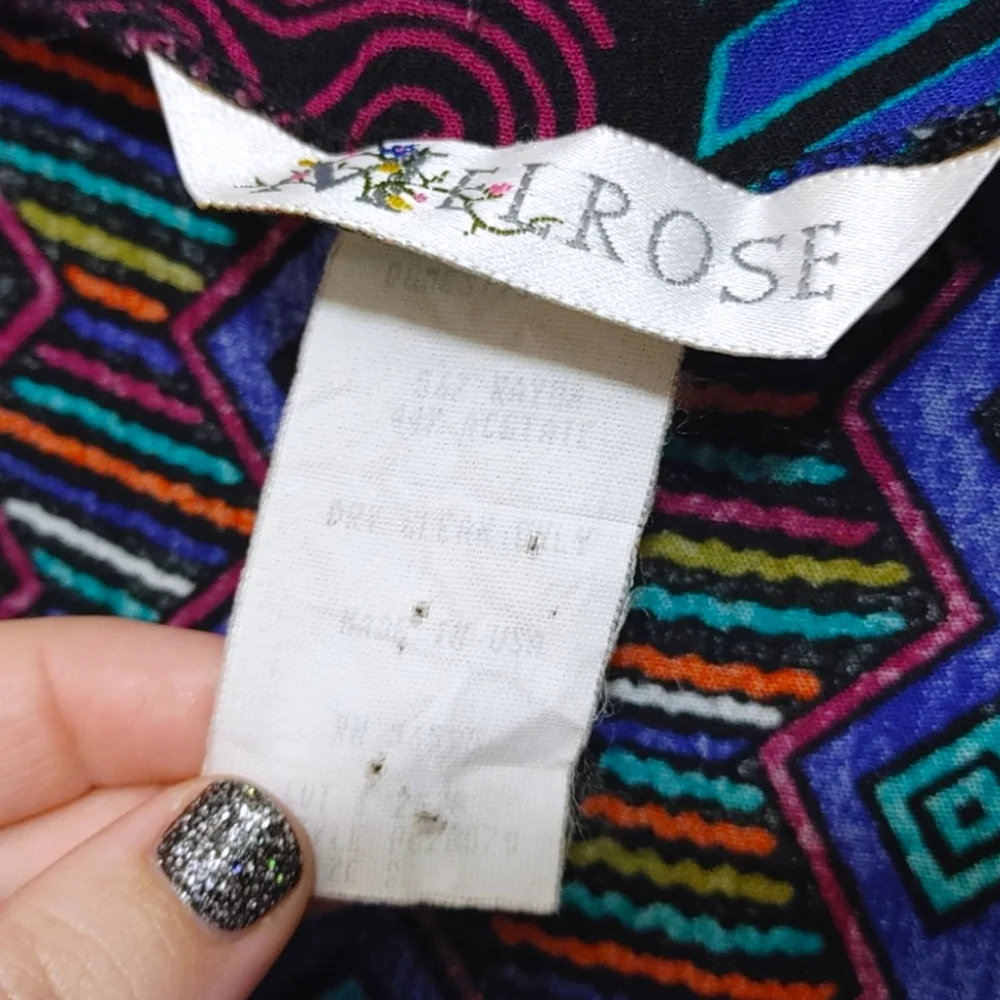 Vintage Melrose Colorful 80s Button Front Shoulder Pad Shirt Womens Size Small S - Picture 5 of 6